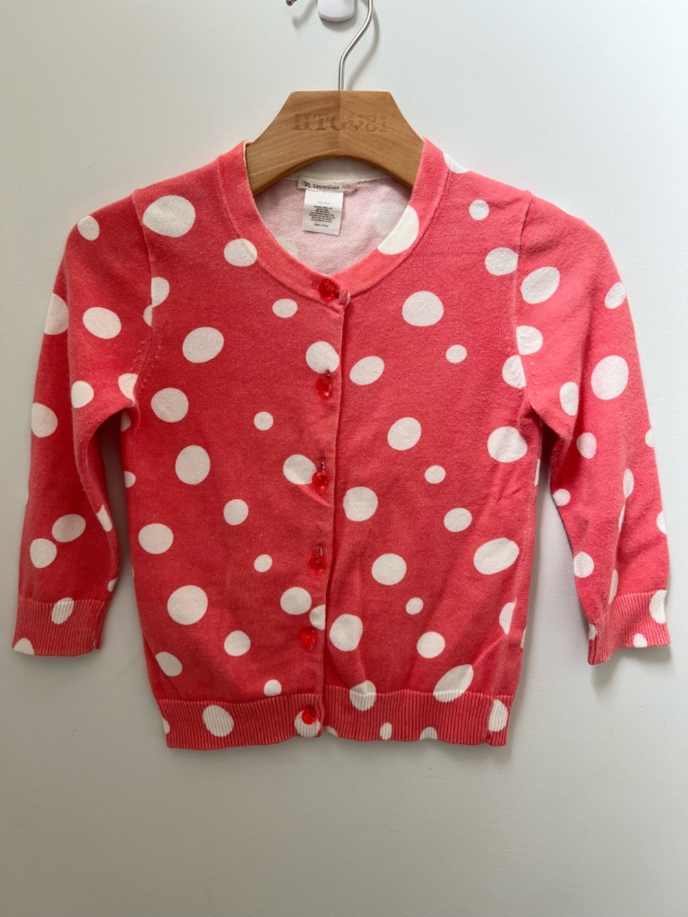 Crewcuts Girls Polka Dot Cardigan - Coral Pink 100% Cotton Gem Buttons